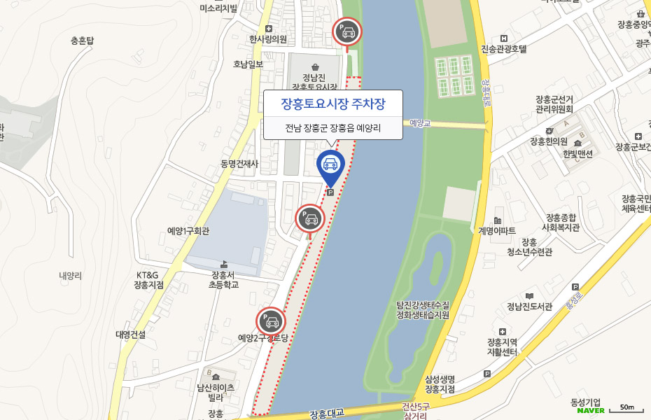 네이버 지도 이미지에 장흥토요시장 전남 장흥군 장흥읍 예양리 158-1 위치 표시