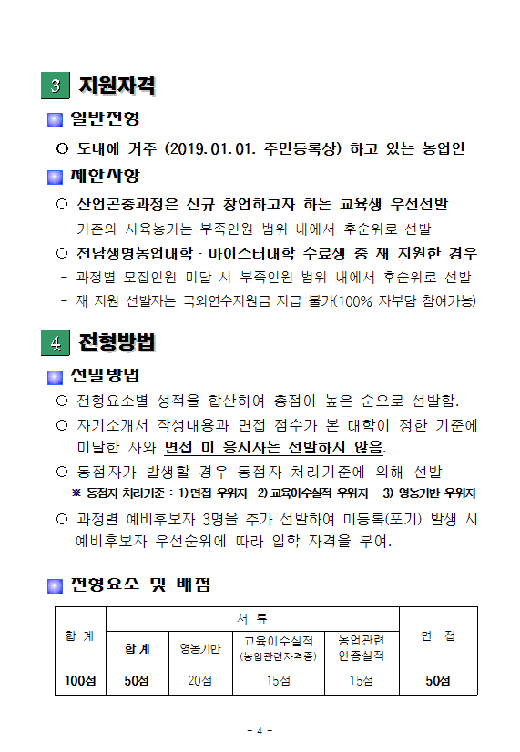 2019학년도 전남생명농업대학 교육운영 